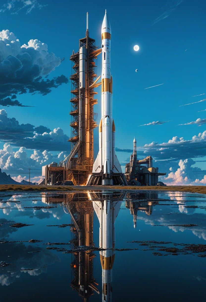 Atlas 5 Rocket on Launch Pad in Futuristic Landscape