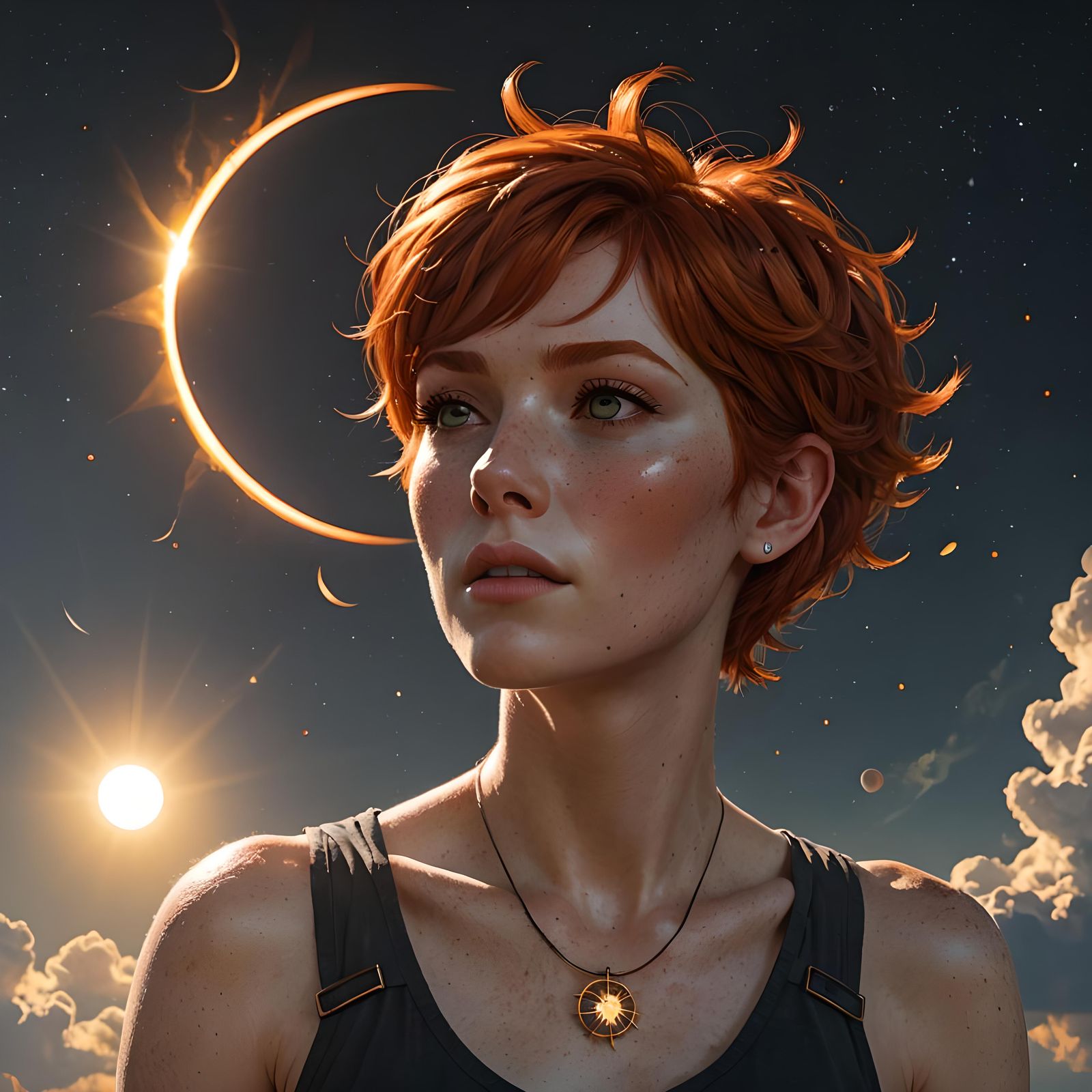 Redhead Girl Hypnotized During Solar Eclipse