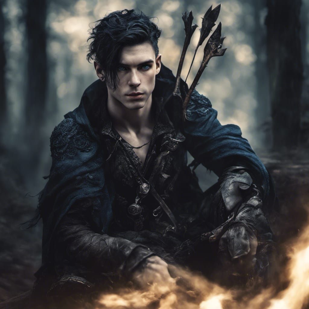 Moody Fae Hunter with Blue-Black Hair
