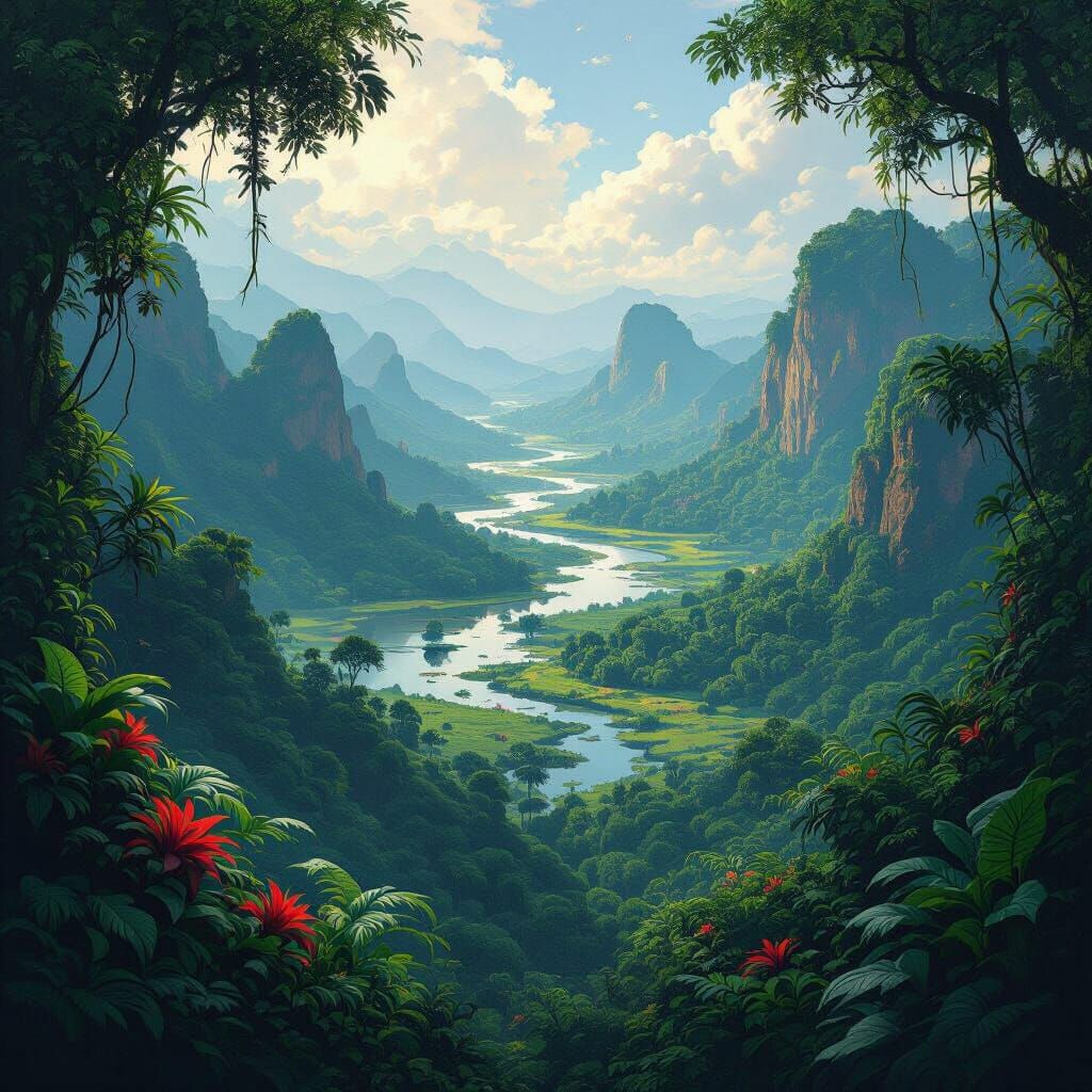 Lush Jungle Continent with Exotic Flora