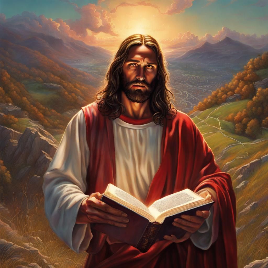 Jesus and Devil on Hillside, Hyperrealistic Art