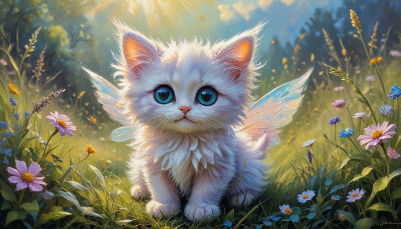 Enchanted Fairy Kitten in Whimsical Neo-Impressionist Style
