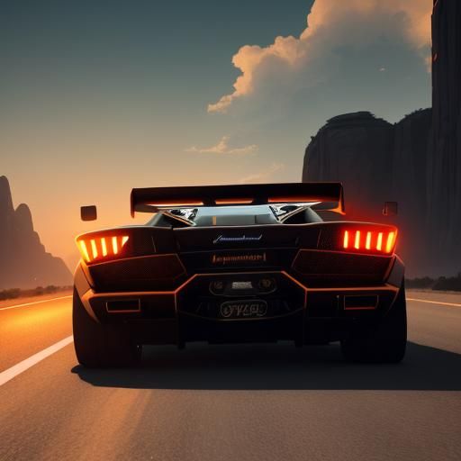 Lamborghini Races into Orange Sunset: Syd Mead Concept