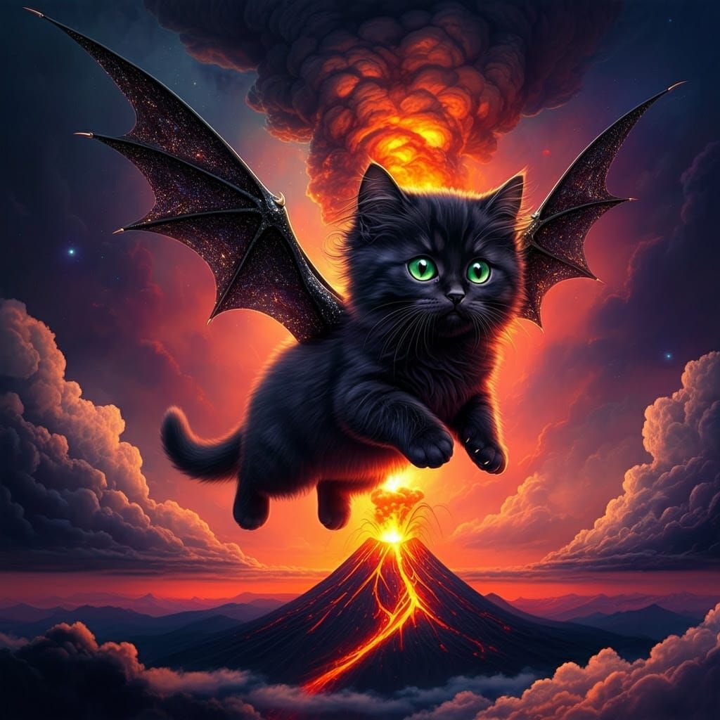 Whimsical Celestial Kitten with Dragon Wings