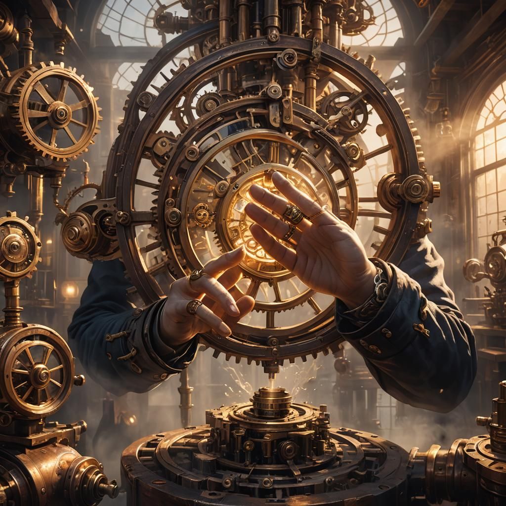 Steampunk Dreamer Sculpting Clockwork in Victorian Workshop