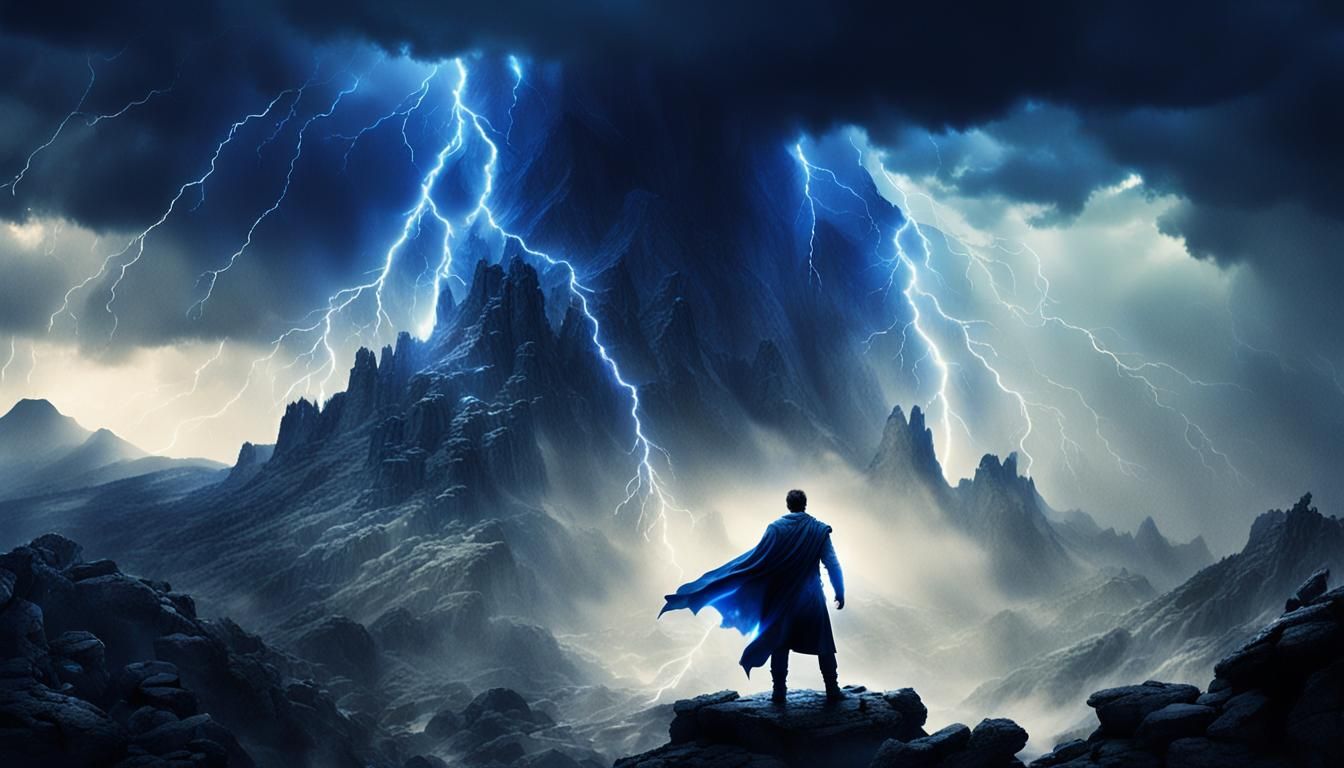 Storm Master Wields Lightning on Windswept Mountain