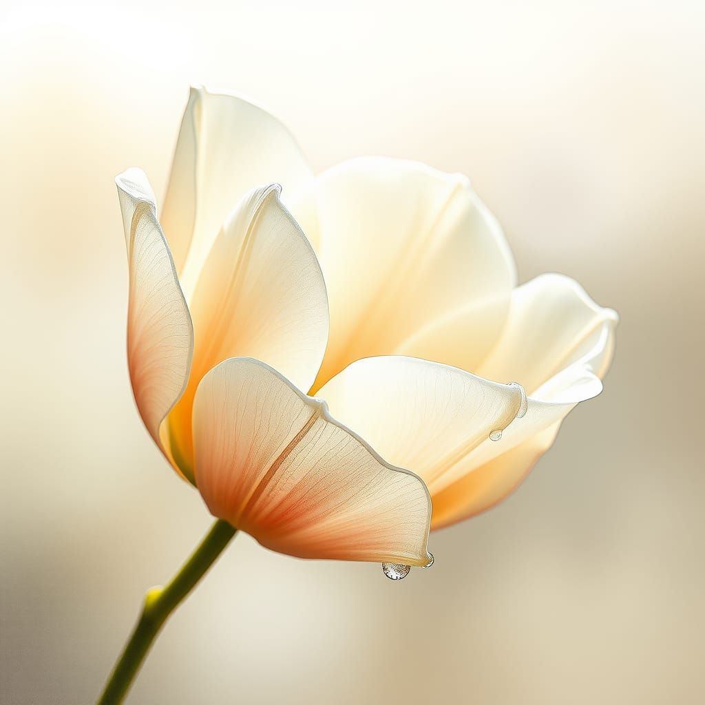 White Flower with Dewdrops in Pre-Raphaelite Style