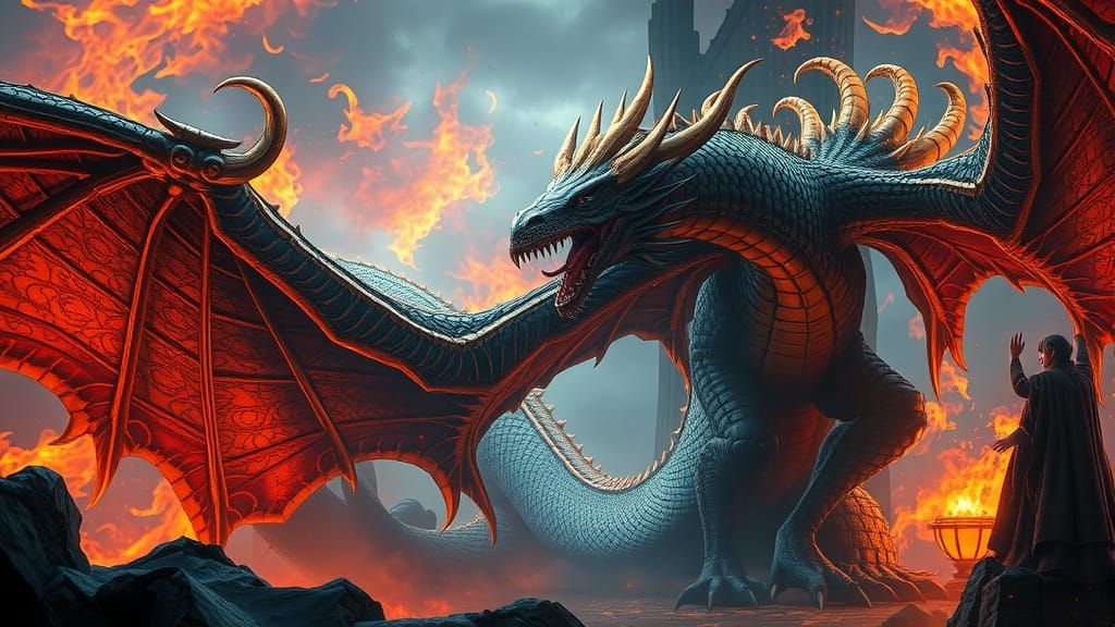 Majestic Dragon in Ornate Dark Fantasy Style