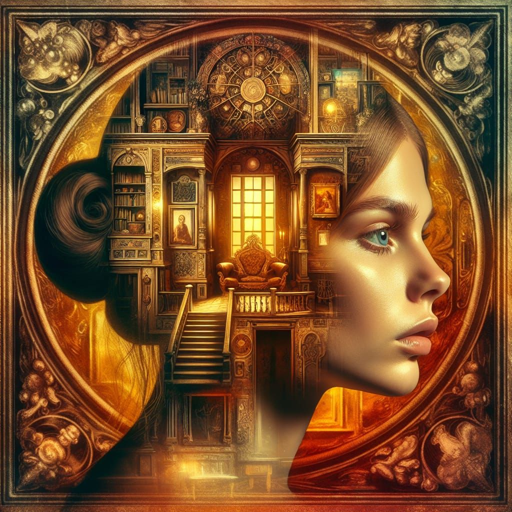 Surreal Woman with Haunted House Mind, in Gothic Renaissance...