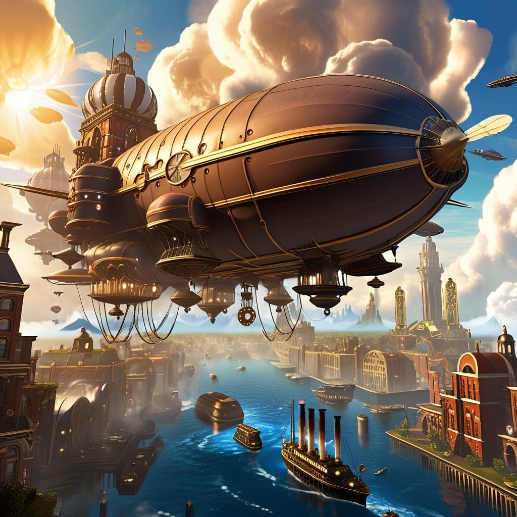 Airship Docks at Floating City: Steampunk Matte Painting