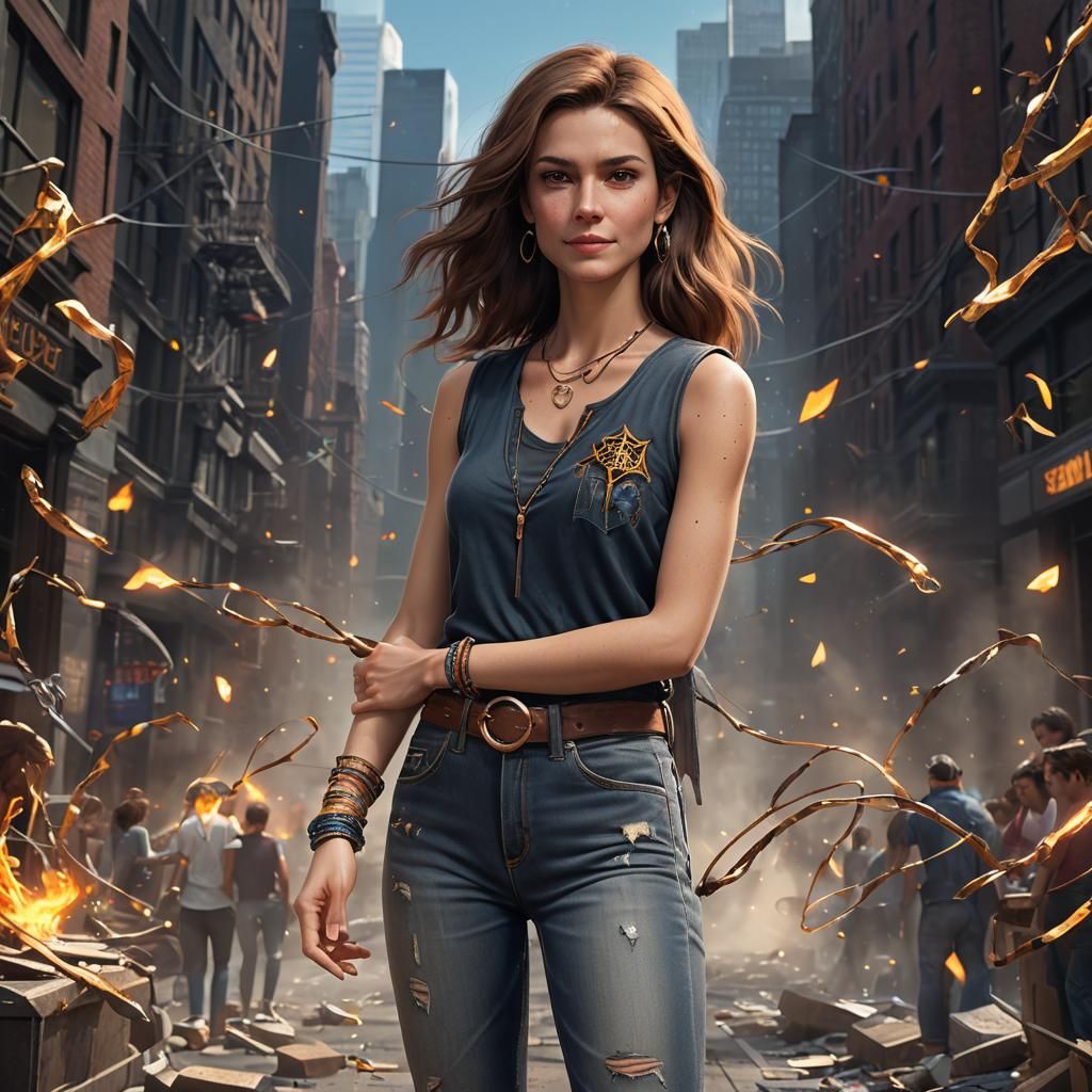 Modern Witch Casting Spell in New York, Digital Art