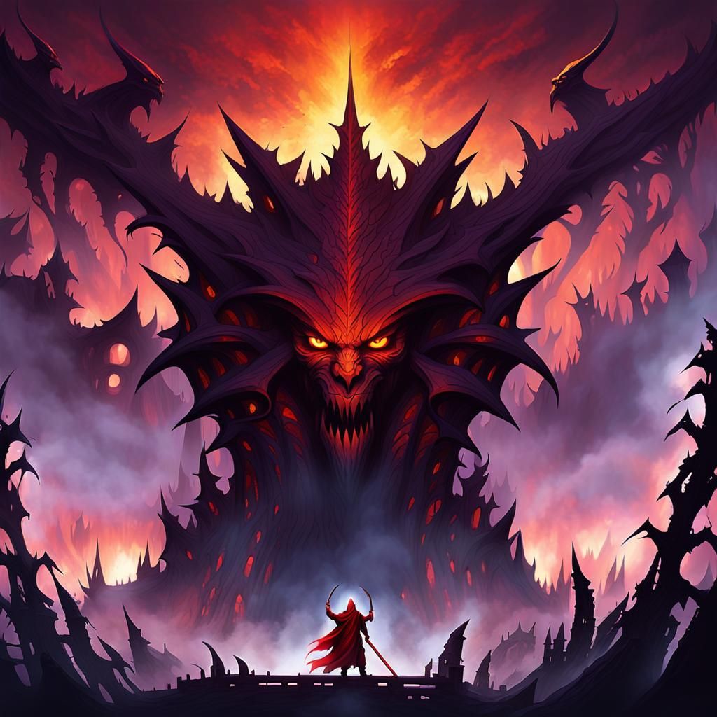 Demonic Warrior in Dark Fantasy Castle, Beksiński Style