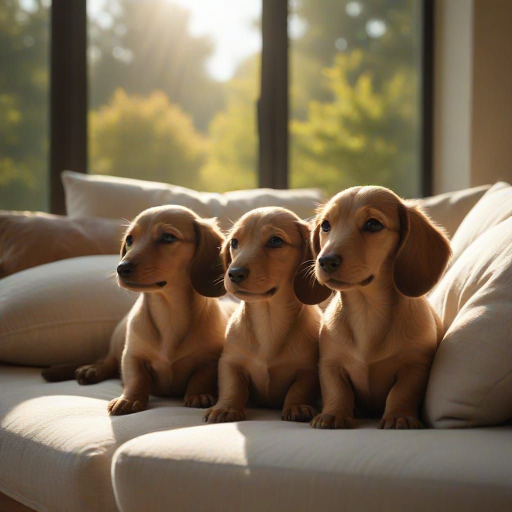 Adorable Dachshund Puppies Sleeping on a Sunlit Veranda
