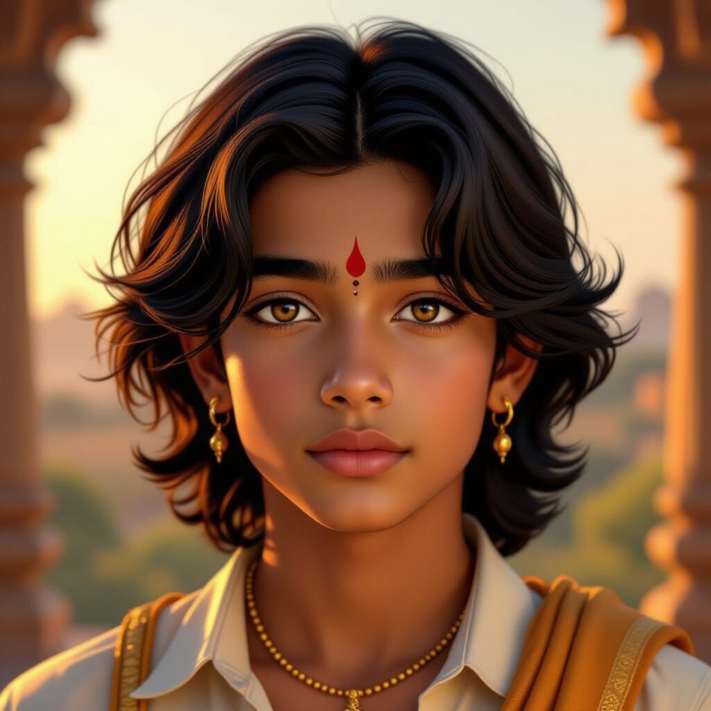 Indian Boy With Divine Aura, Golden Hour Lighting