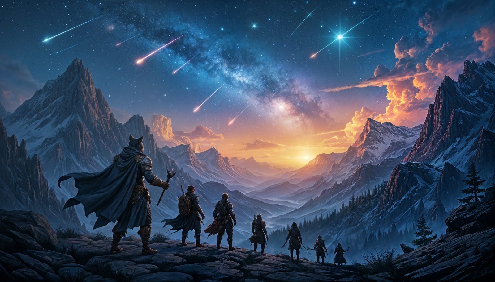 Fantasy Adventure: Tabaxi Warlock Under Starry Sky