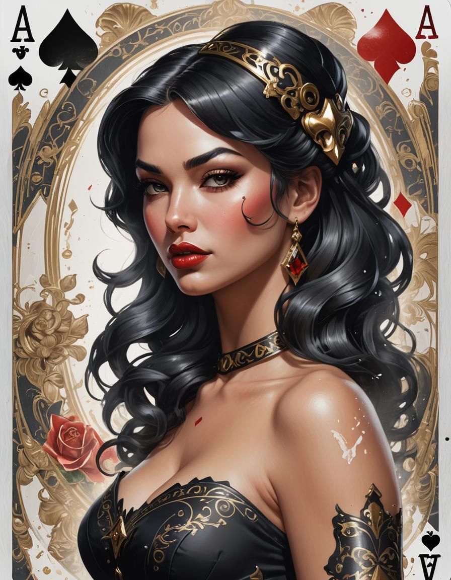 Ace of Spades with Pinup Girl, Digital Art