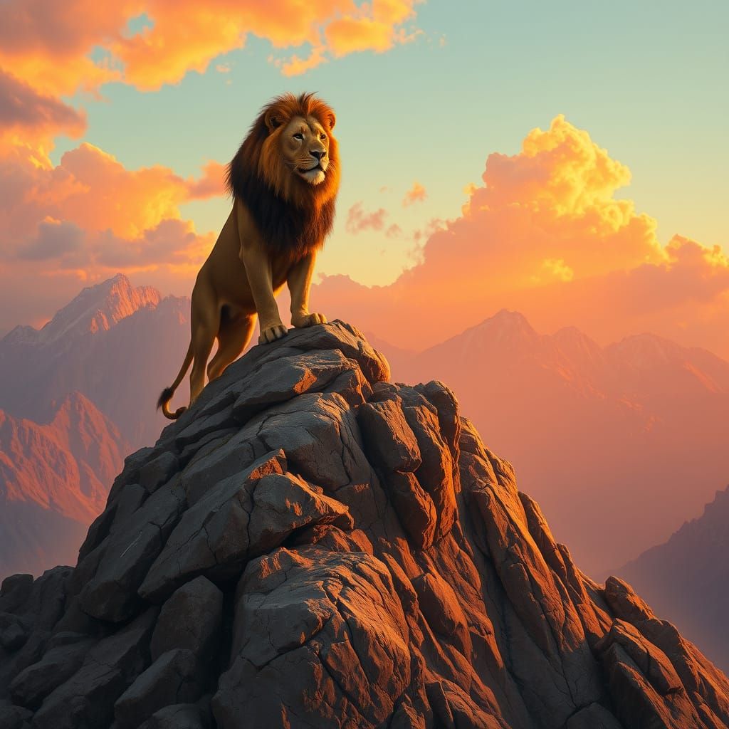 Majestic Lion at Sunset Landscape Painting