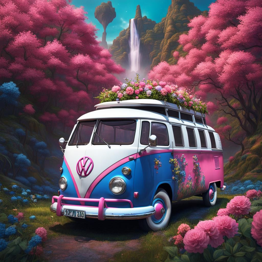 Psychedelic VW Bus and Great Dane Art