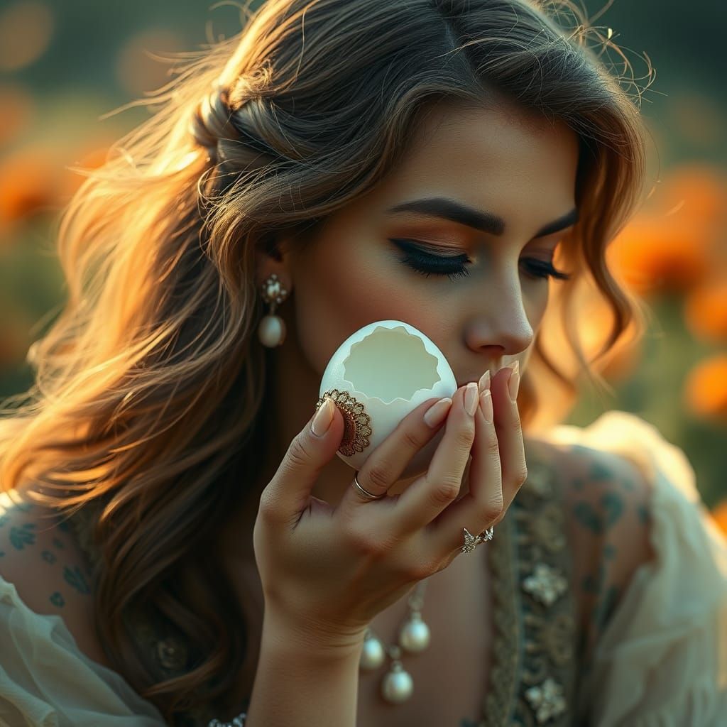 Beautiful Woman with Hatching Jewelry