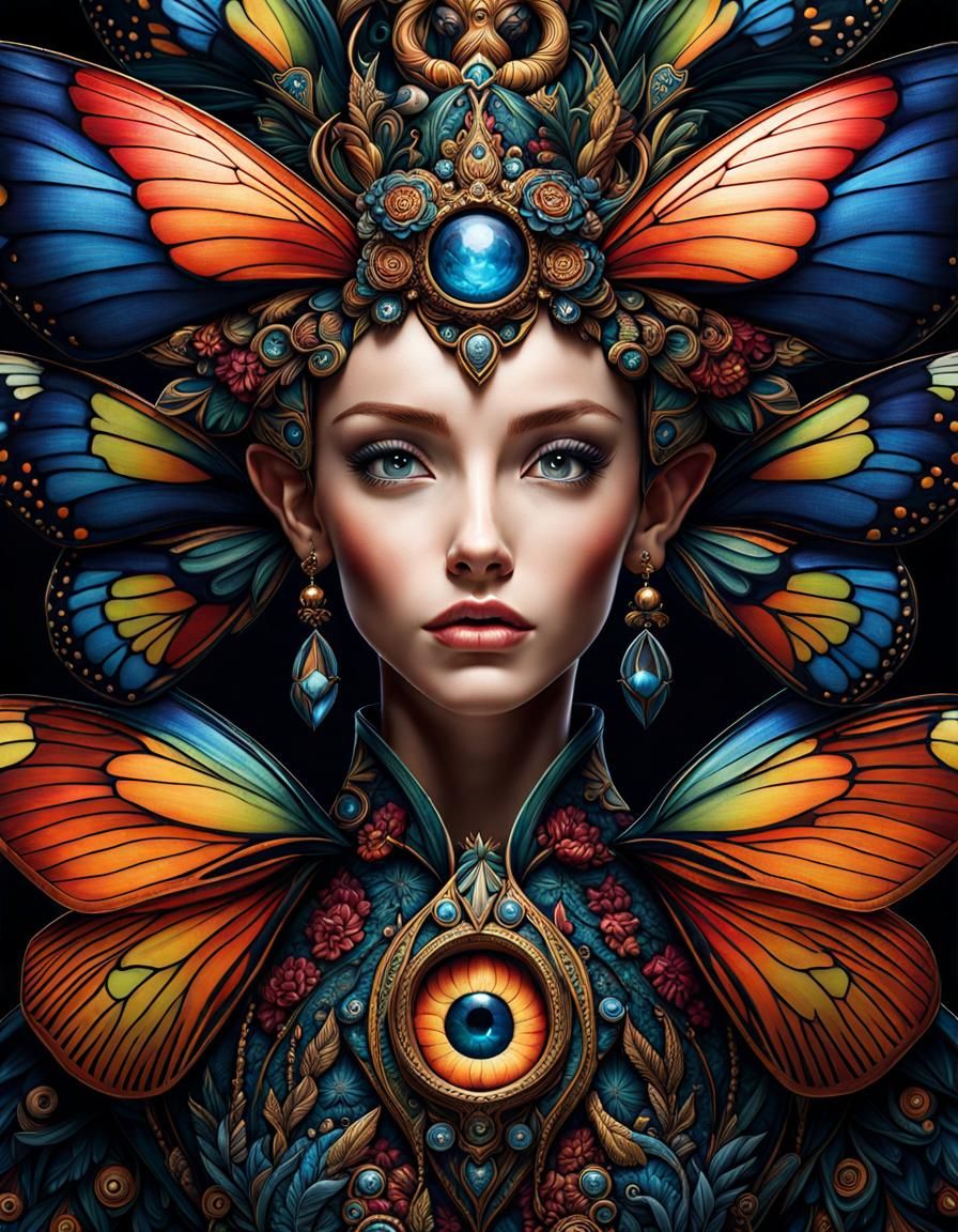 Detailed Fairy Portrait with Fantasy Creatures