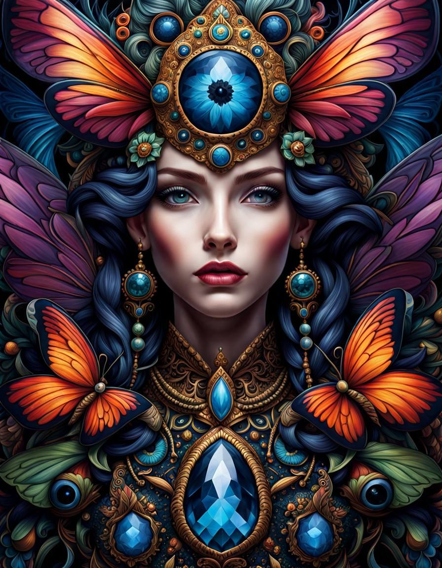 Detailed Fairy Portrait with Fantasy Creatures