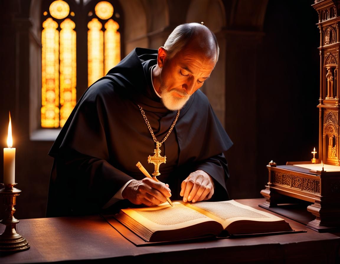 Medieval Monk Copying Manuscript