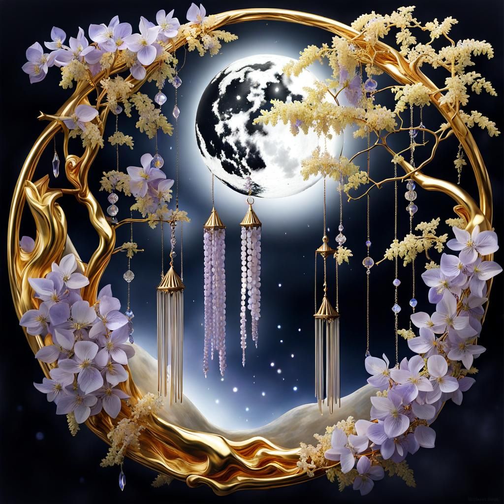 Surreal Crystal Moon Gold and Wisteria Creation