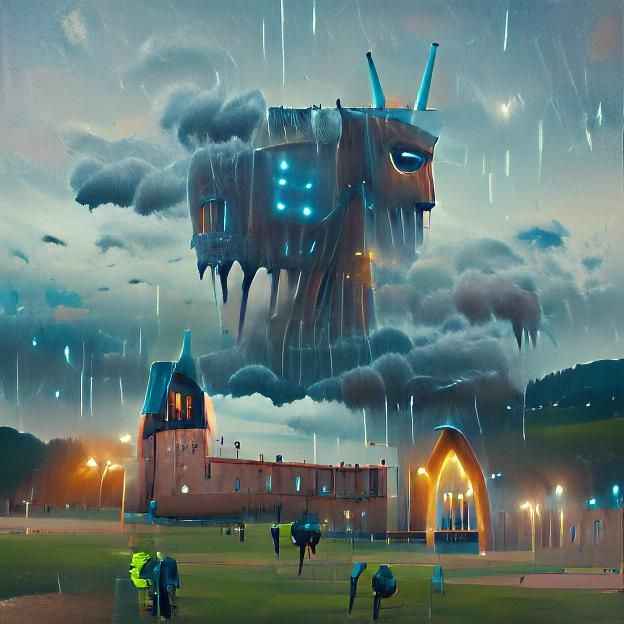 Gothic Cosmic Castle by Simon Stålenhag | Rainstorm