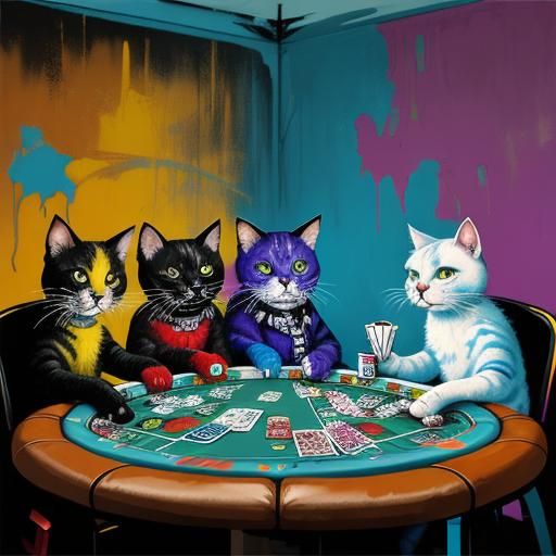 Cats Playing Poker in Graffiti Art Style