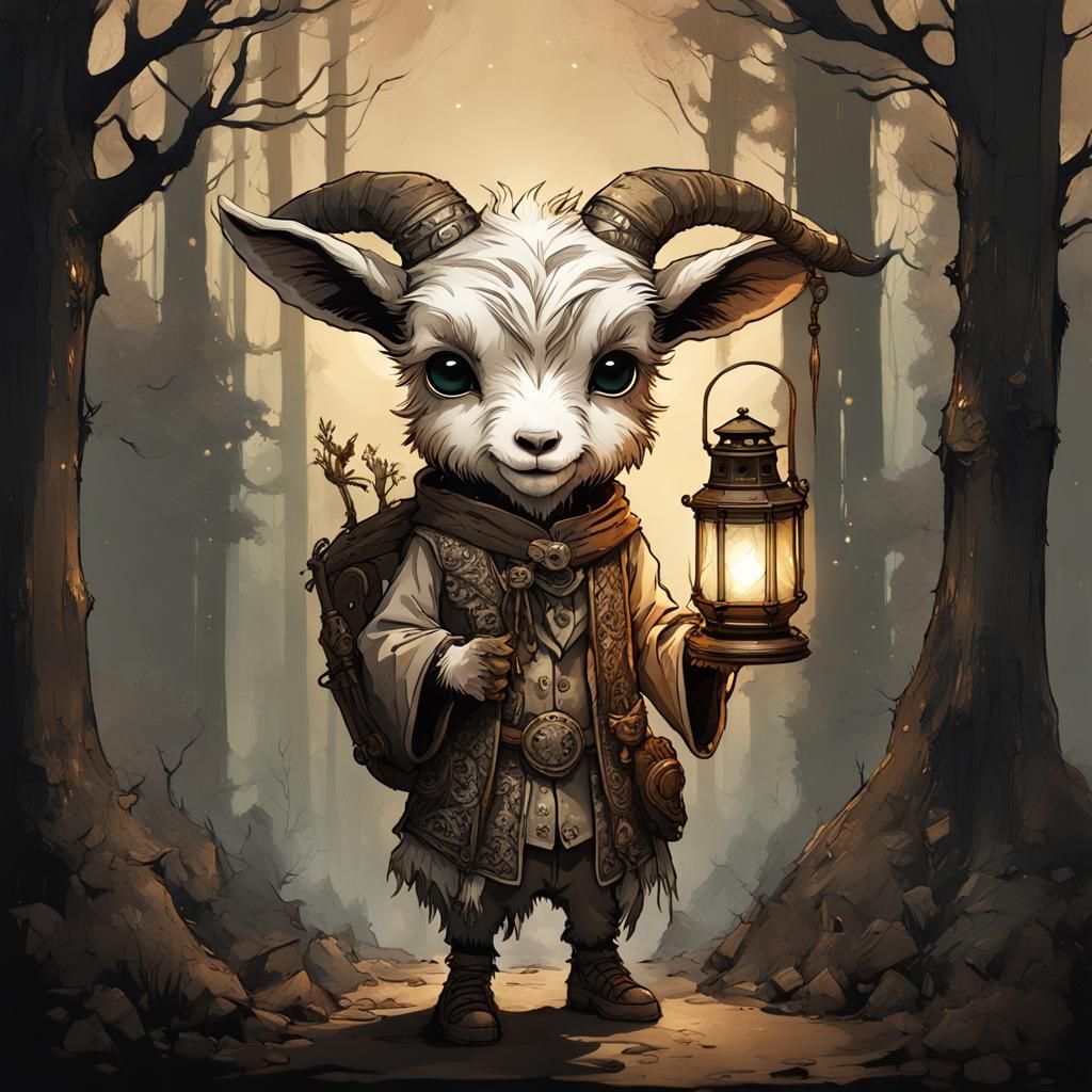 Cute Anthropomorphic Goat in Ominous Forest