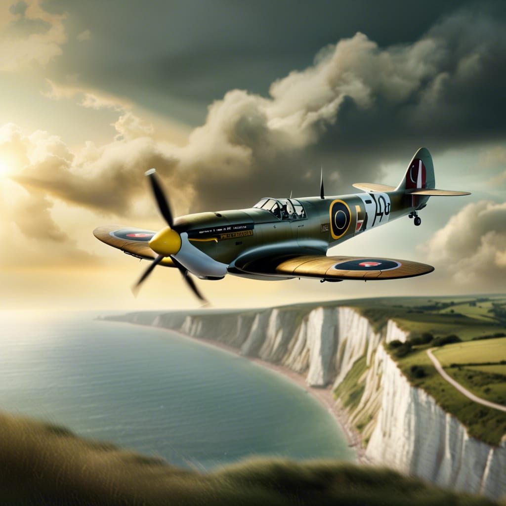Spitfire Over White Cliffs: Hyperrealistic Digital Painting
