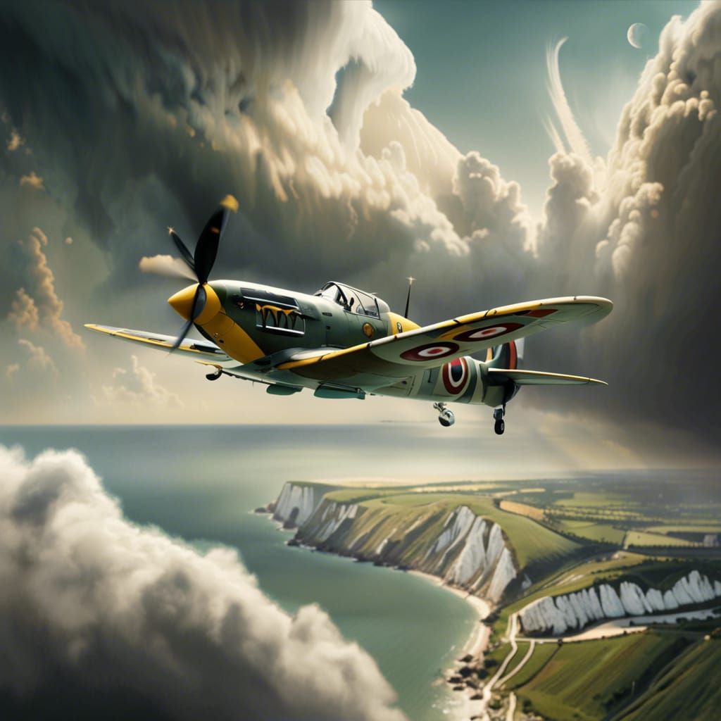 Spitfire Over White Cliffs: Hyperrealistic Digital Painting