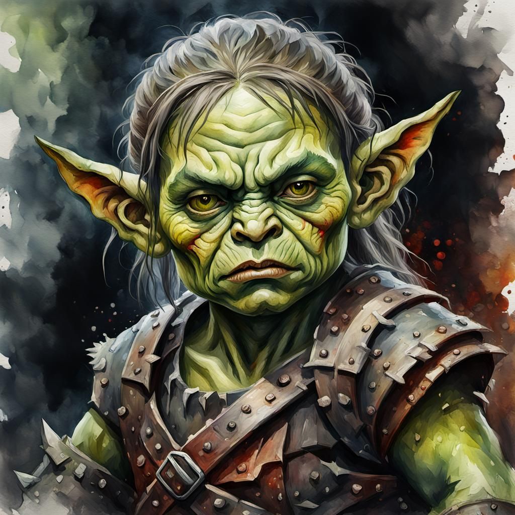 Grotesque Watercolor of a Baby Orc