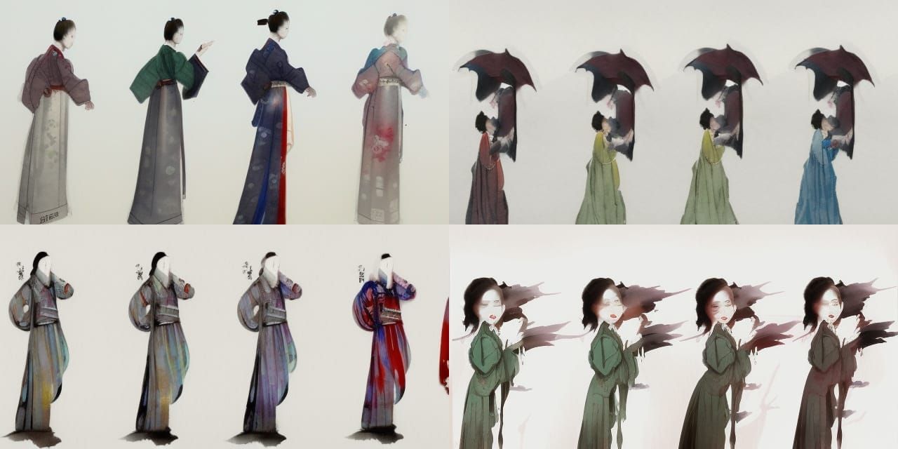 Elegant Hanbok Dress in Korean Minhwa Watercolor Style