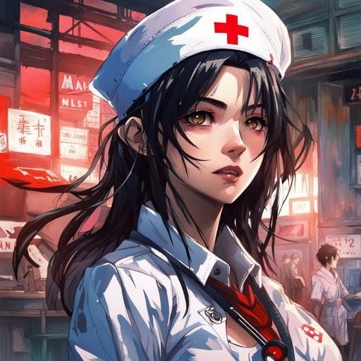 Beautiful Japanese Nurse in Splash Art Style