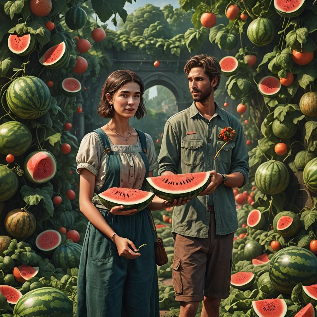 Woman With Watermelon, Man With Carrot: Fantasy Art