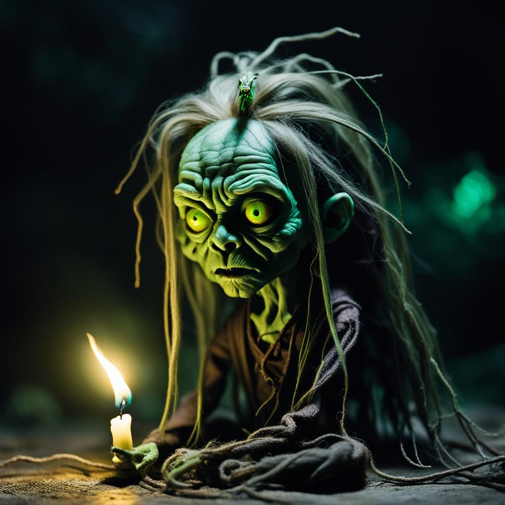 Eerie Shrunken Head on Spear in Gothic Surrealism