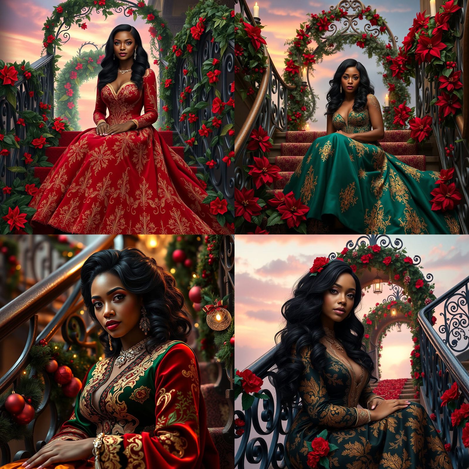 Opulent Christmas Portrait in Dreamlike Matte Painting Style