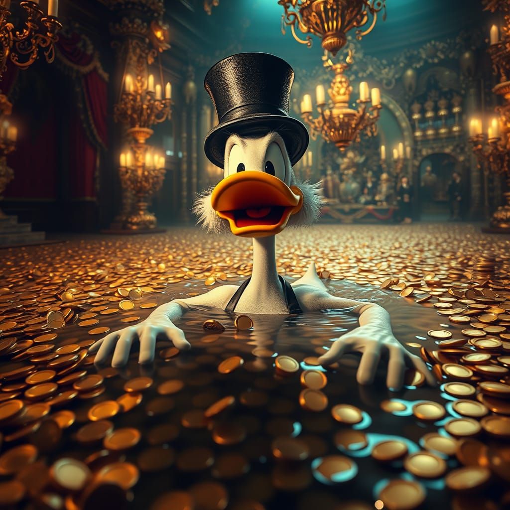 Scrooge McDuck Swimming in Gold Coins