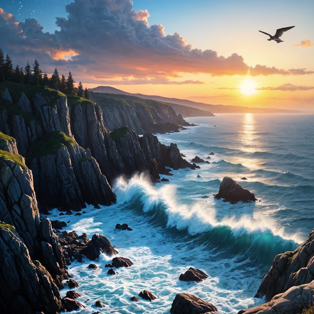 Dramatic Coastal Headland at Dusk in Classic Style