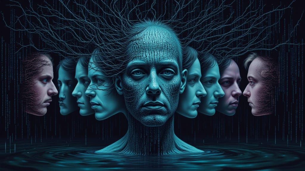 Mindscape of Emotions: Serene Face Amidst Chaotic Feelings