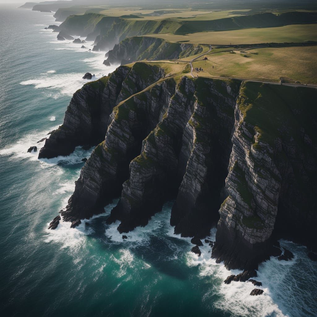 Dramatic Coastal Cliffs Meeting Turbulent Sea - Aerial Drone...