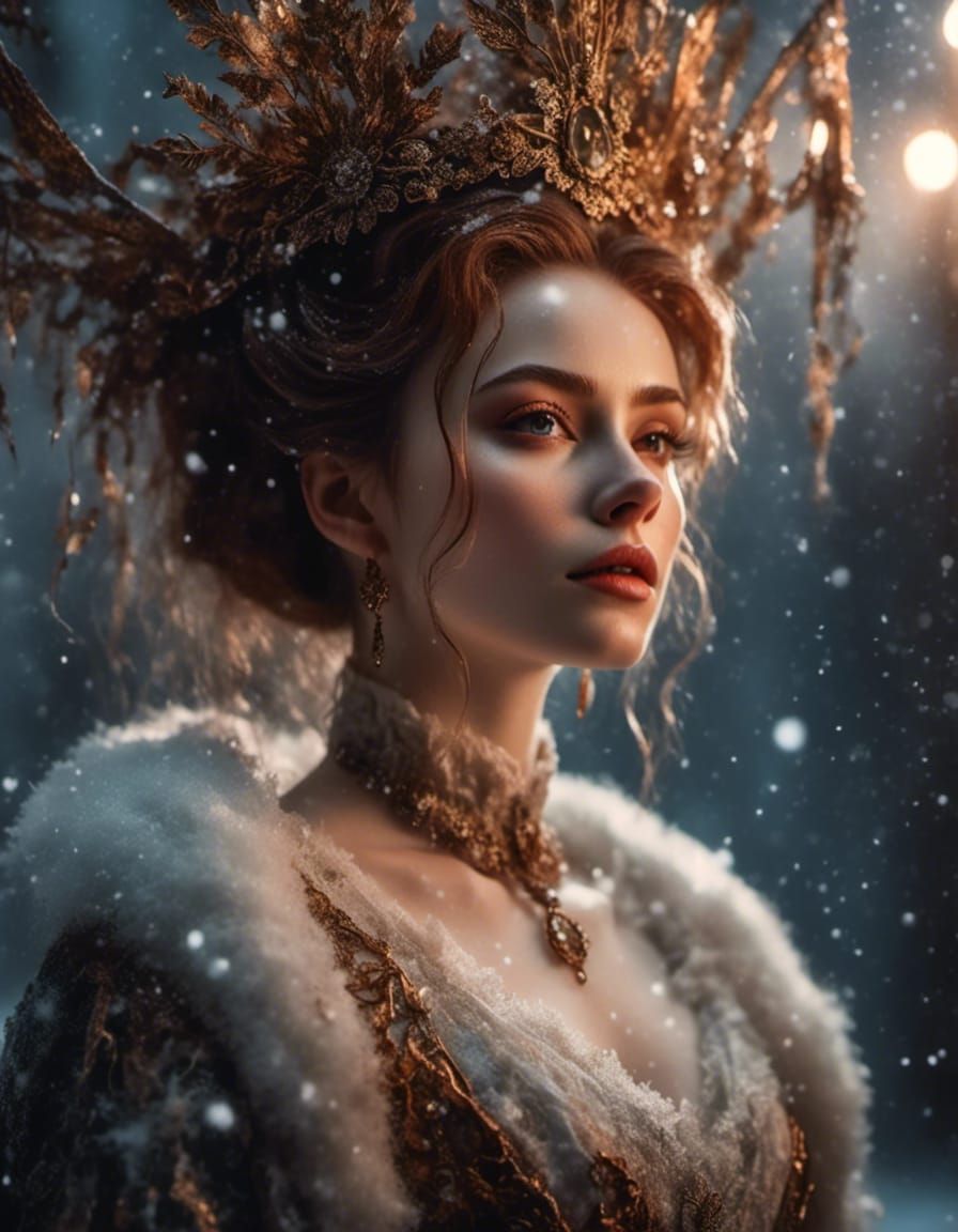 Macabre Winter Portrait in Rembrandt Style