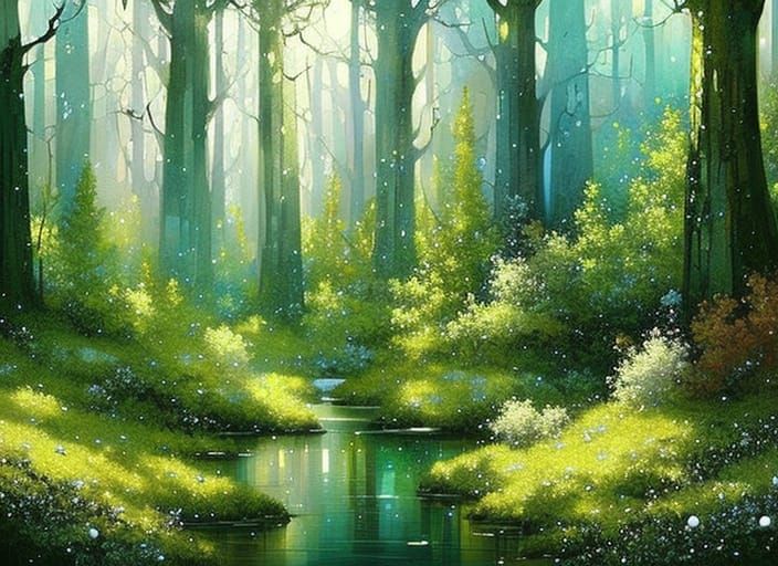 Sparkling Glass and Mushroom Forest in Airbrush Style