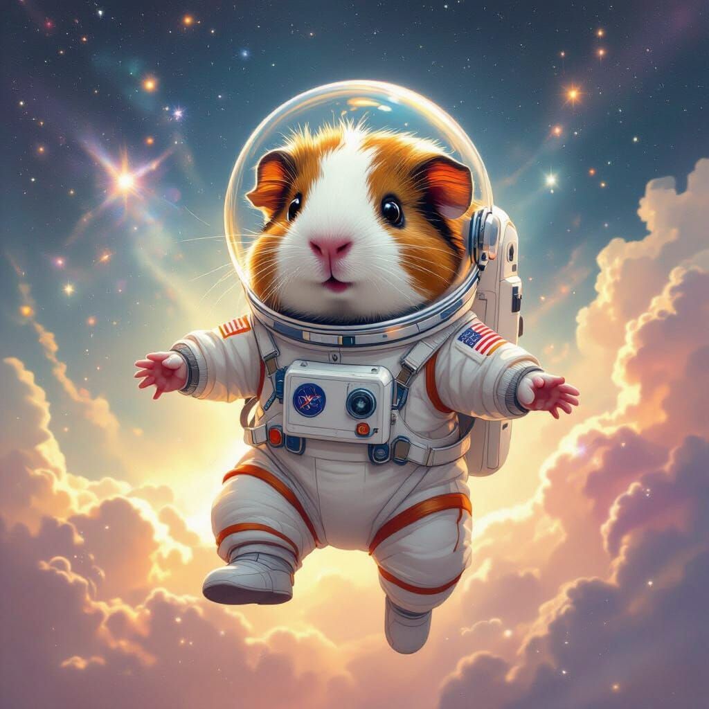 Guinea Pig Astronaut Floats in Milky Way