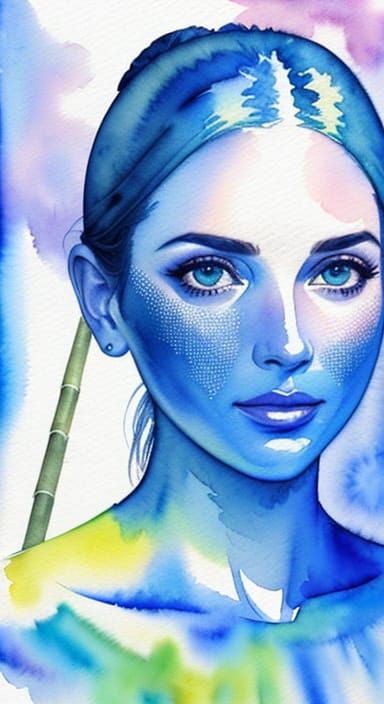 Watercolor Silhouette Portrait with Iridescent Mist Wash