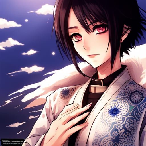 Anime-Inspired Priestess with Kimono, Digital Art