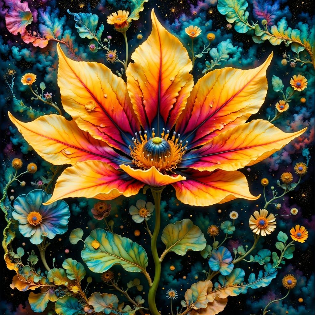 Vibrant Flower in Impressionist and Art Nouveau Styles