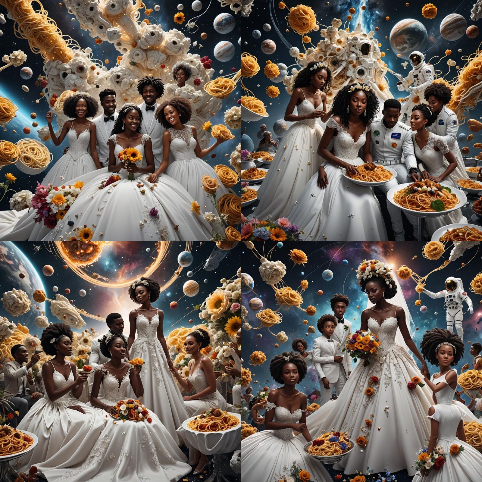 Diverse Group Celebrates in Space, Fantasy Concept Art