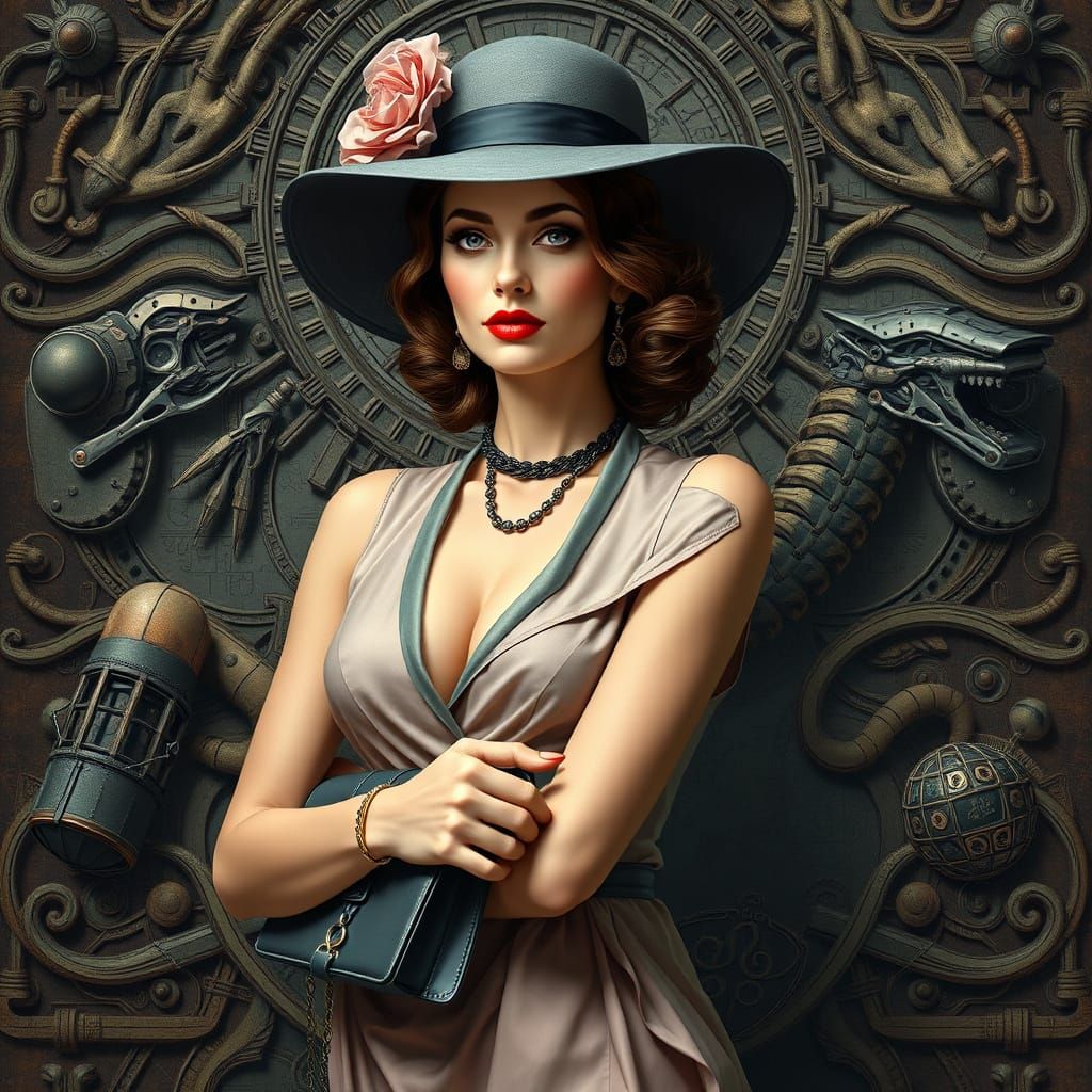 Elegant Woman in Cyberpunk-Inspired Attire with Intricate De...